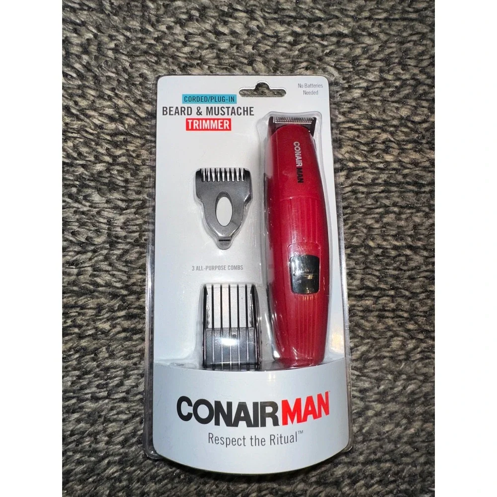 ConairMAN Beard & Mustache Trimmer Men Red NEW Corded GMT8R 3 Combs Stainless